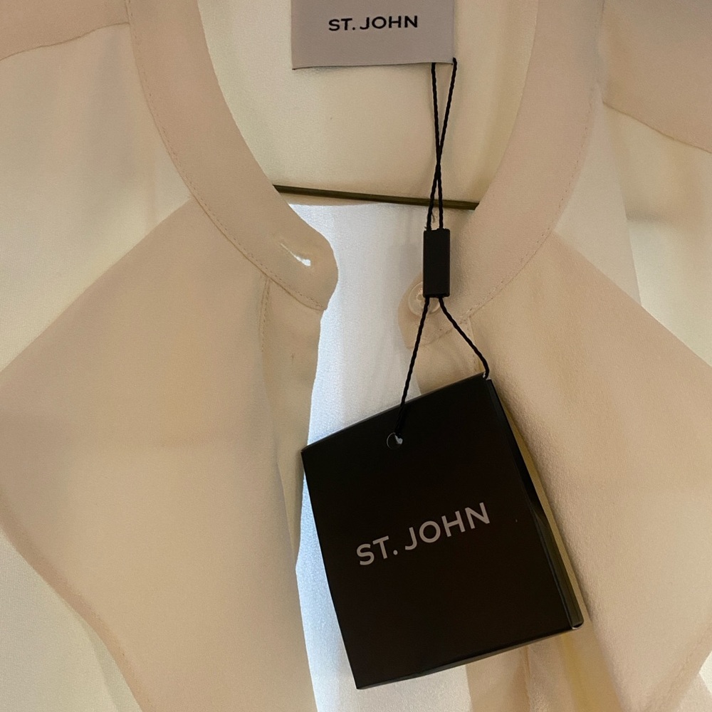 ST.JOHN- Cream Ruffle-Neck Blouse - Picture 2 of 6